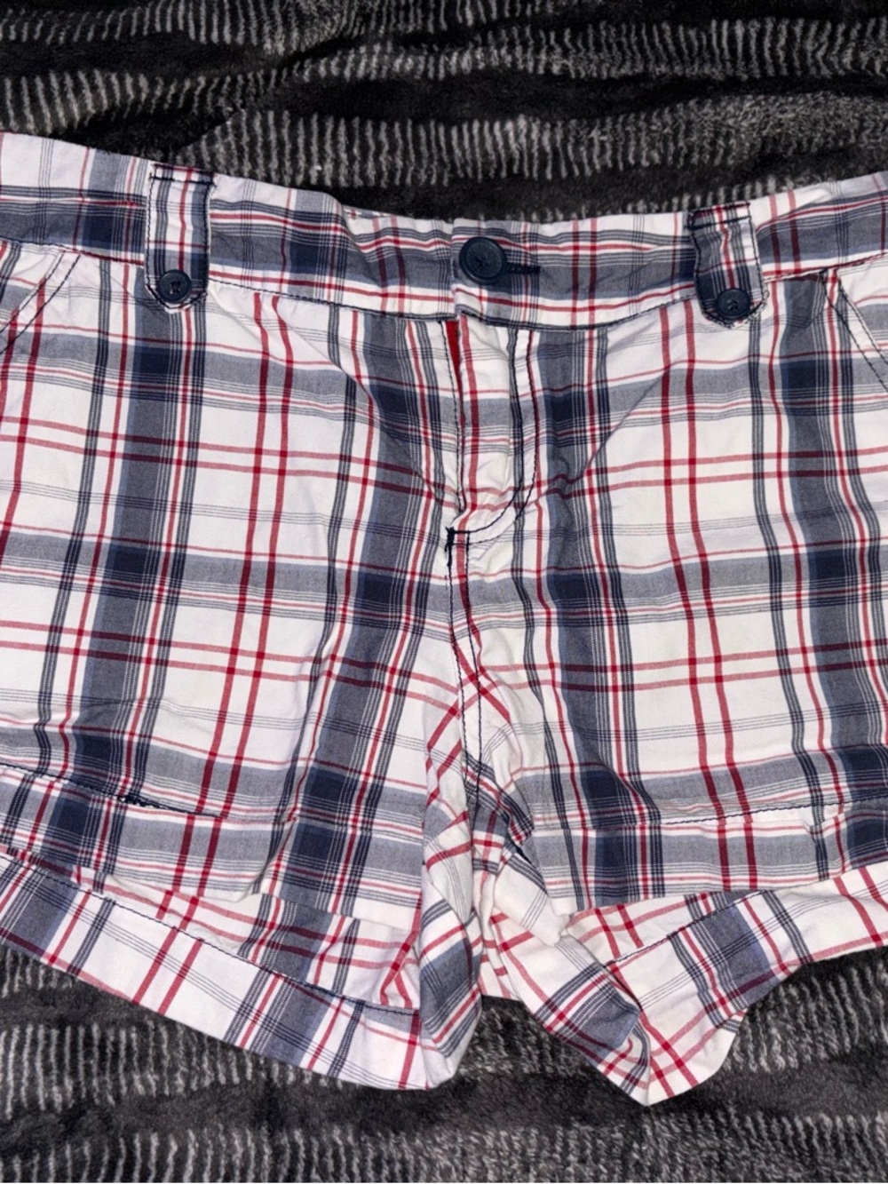 Maurices White Plaid Shorts with Navy and Red